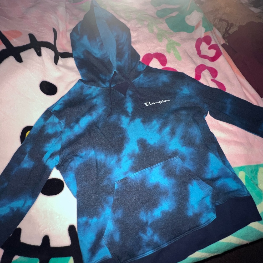 Champion Women’s Long Sleeve Hoodie Sweatshirt (Blue Tie Dye, Small) - Picture 2 of 7